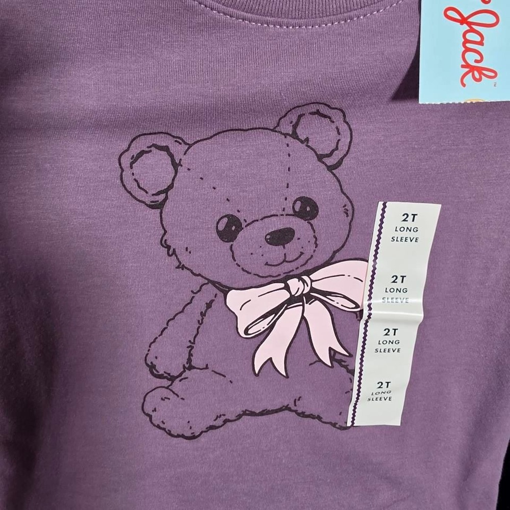 Cat & Jack Toddler Girls Purple Teddy Bear Graphic Long Sleeve T-Shirt 2T NWT